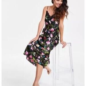 Brand New INC International Concepts Women Medium Black Amelia Blooms Midi Dress